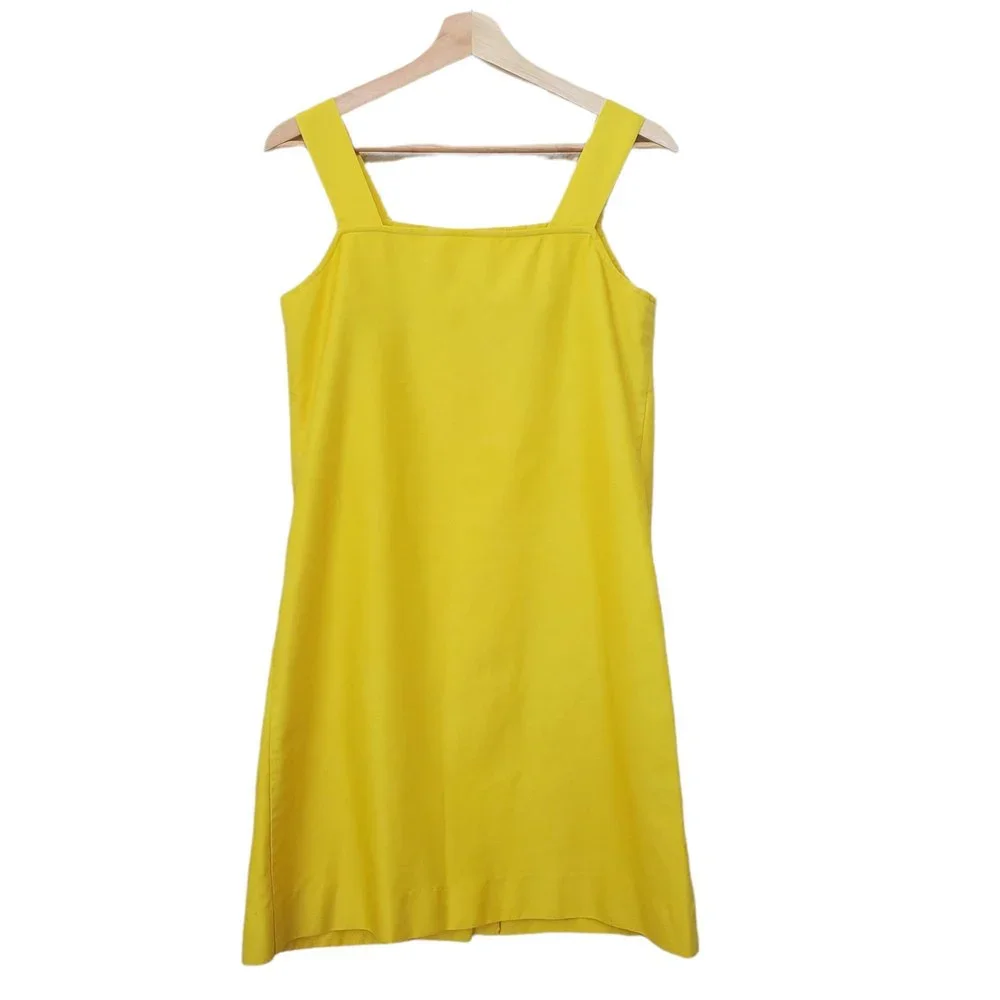 Vintage Elisabeth Stewart Mini Yellow Wood Button Accent Dress - Picture 1 of 6